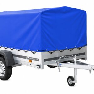 Einachsanhänger 230x125 cm mit Federung & blauer Hochplane – UNITRAILER KIPP