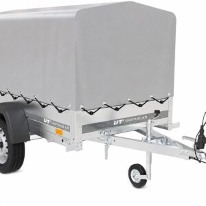 Einachsanhänger 200x125 cm kippbar mit Federung & grauer Hochplane H-800 – UNITRAILER